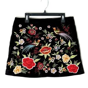 Forever 21 Embroidered Velvet Floral Mini Skirt